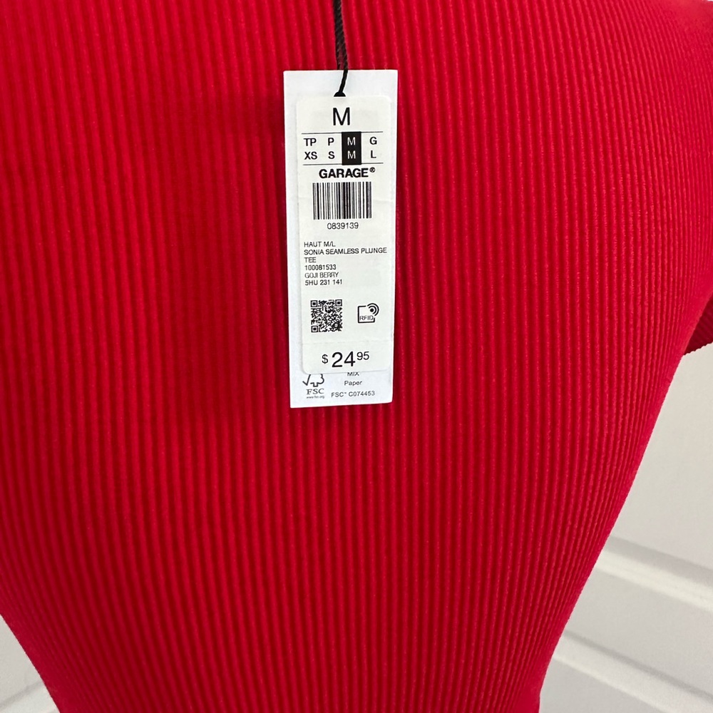 Garage Red Ribbed V-Neck Crop Top - Picture 4 of 4
